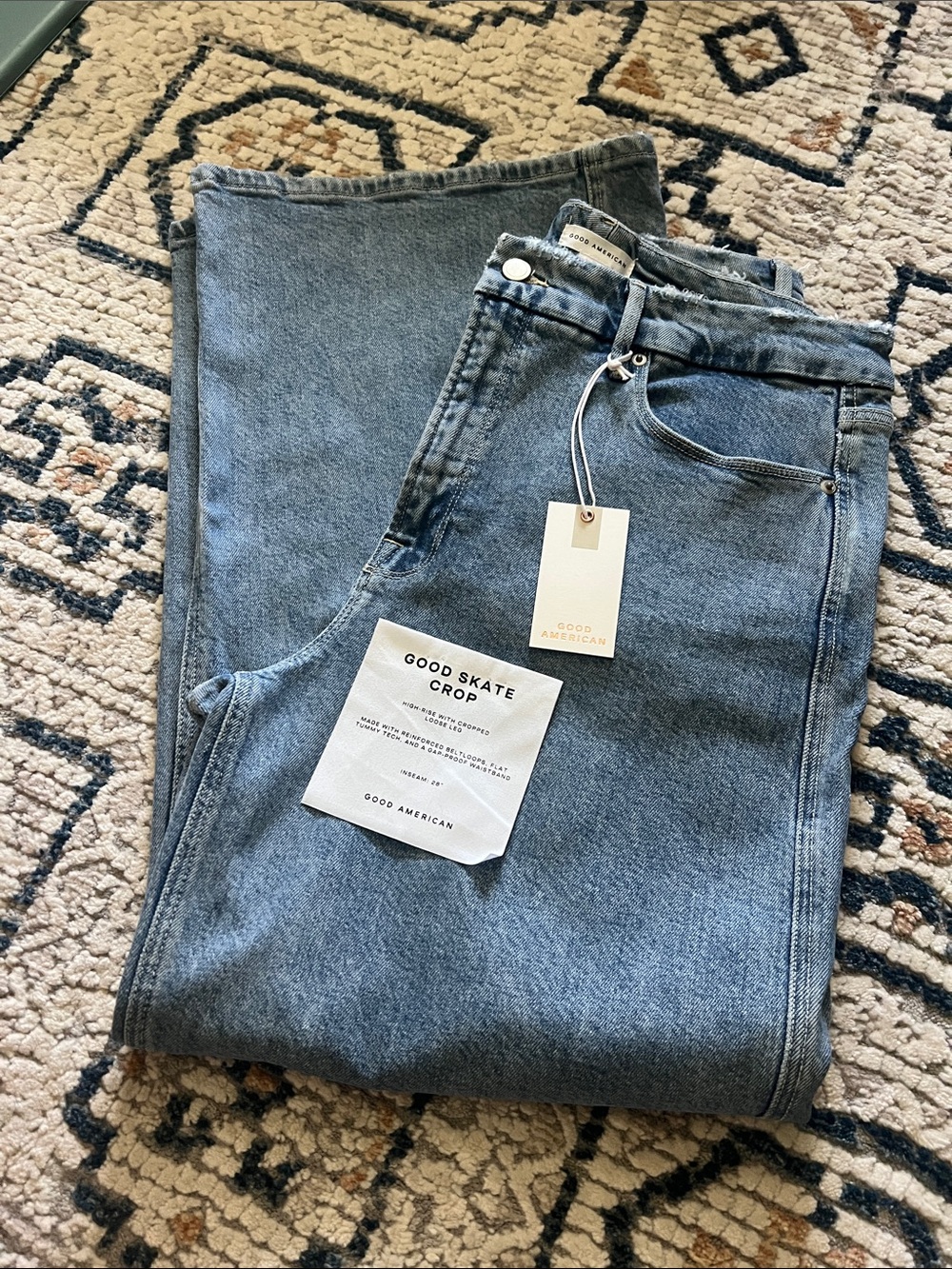 Good American Good Skate Crop Jeans - Light Blue Wash size 12/31
